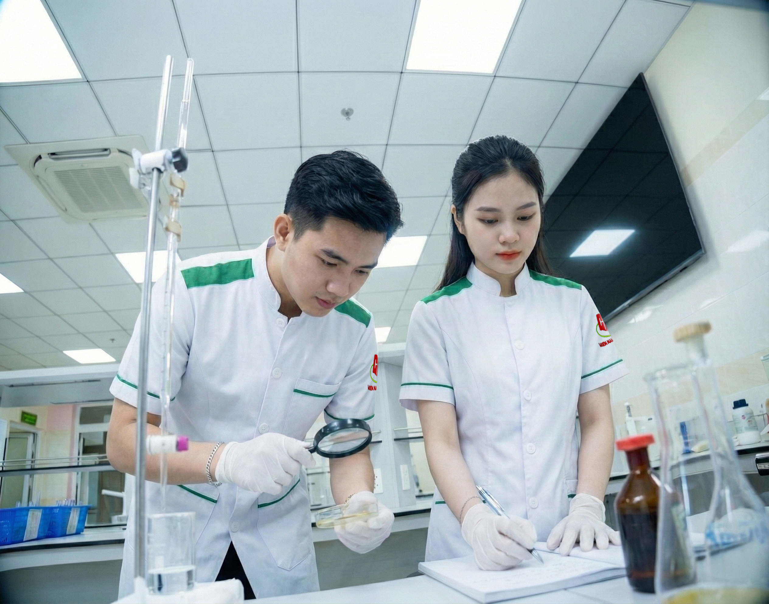Sinh viên Điều dưỡng thực hành với mô hình và dụng cụ y tế
