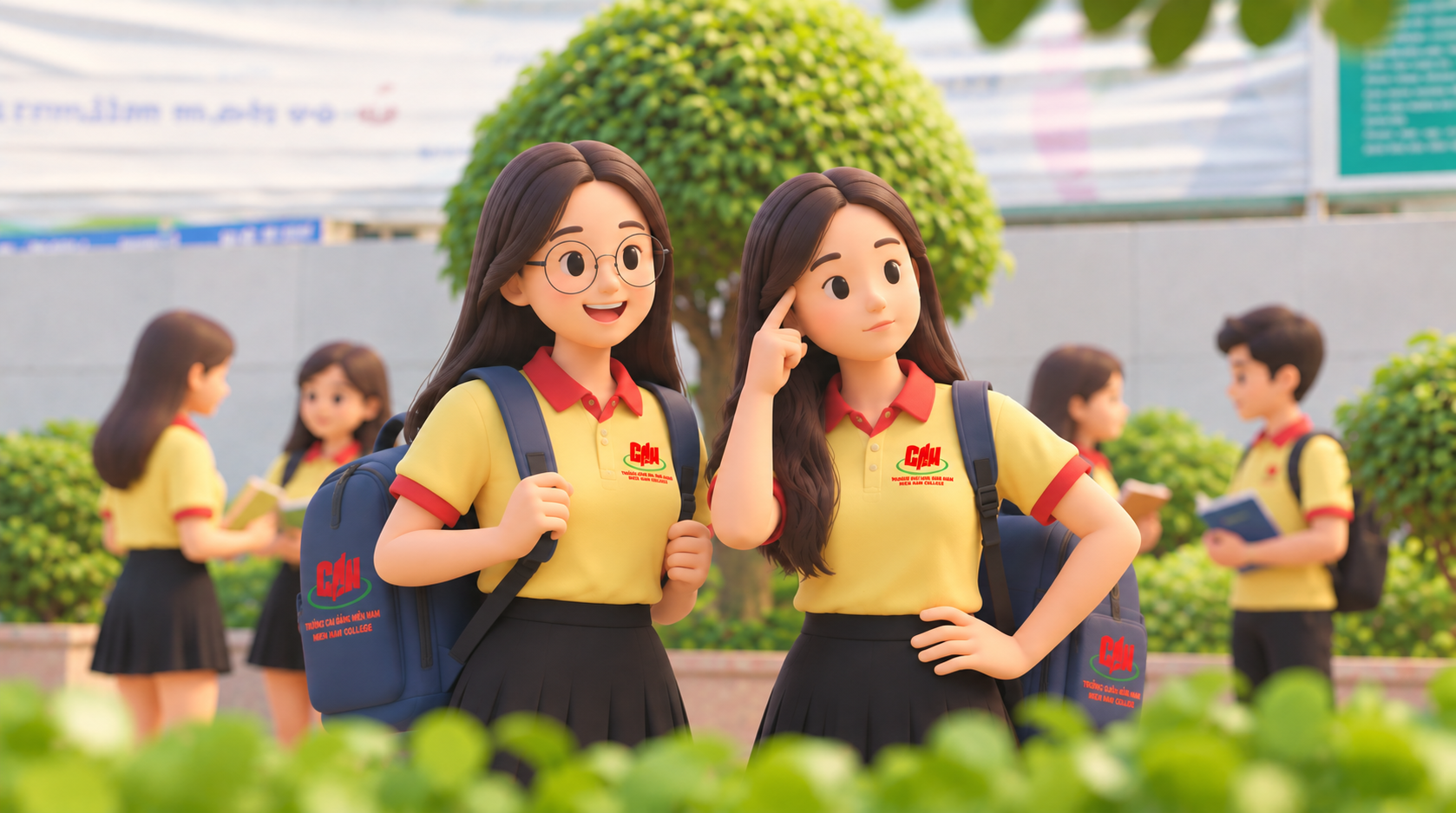 Minh họa sinh viên kết nối và trò chuyện trong khuôn viên trường